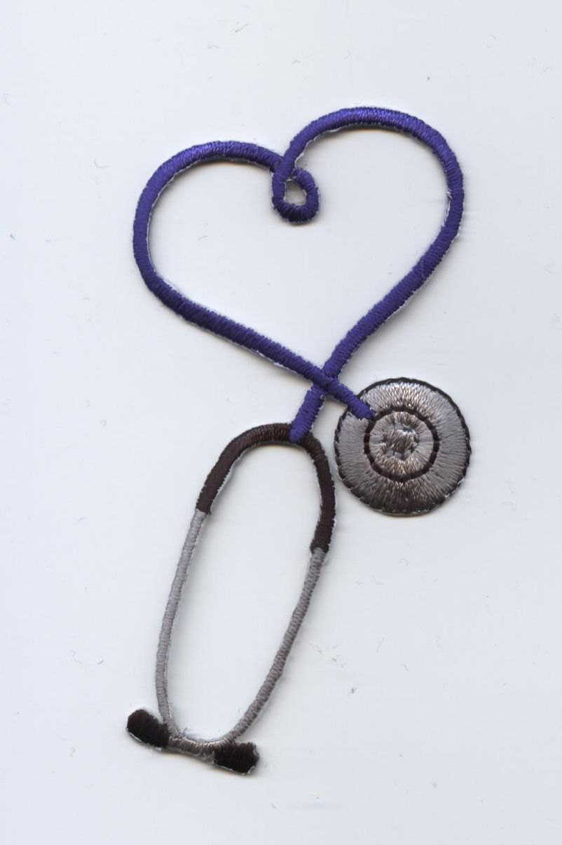 Stethoscope Heart - Medical - RED or BLUE - Iron on Applique - Embroidered Patch - 695278