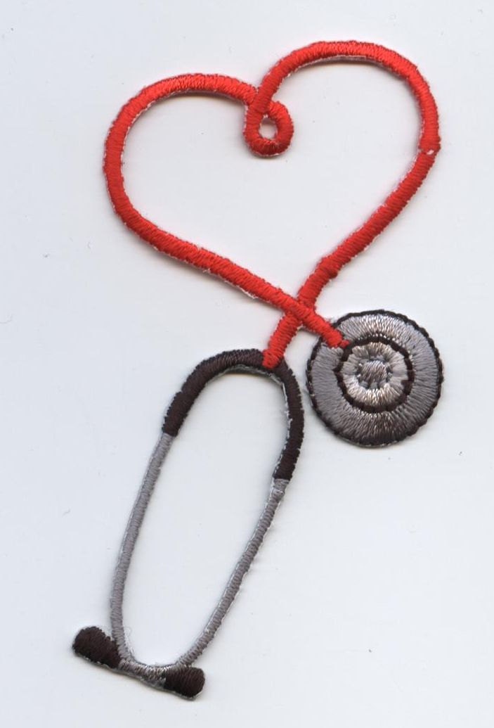 Stethoscope Heart - Medical - RED or BLUE - Iron on Applique - Embroidered Patch - 695278