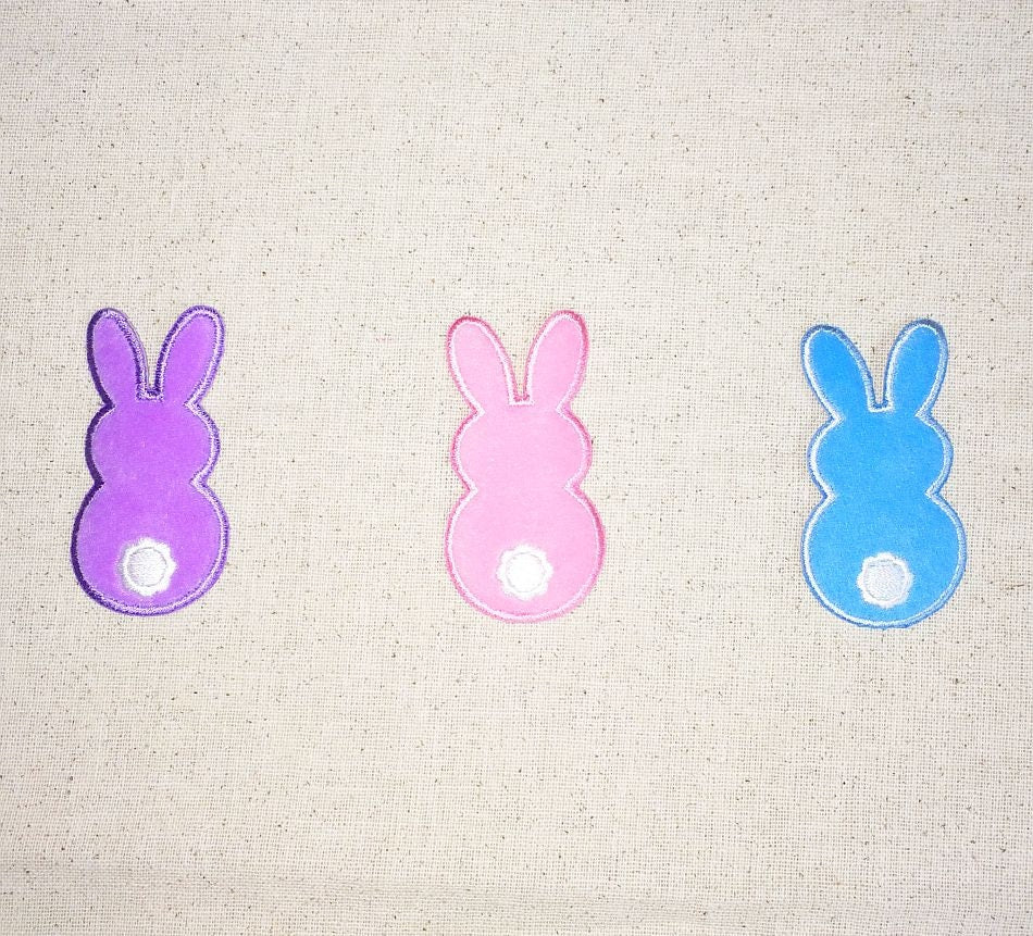 Bunny Rabbit - Puffy Fuzzy - Backside - Embroidered Patch - Iron on Applique - BLUE, PINK, or PURPLE