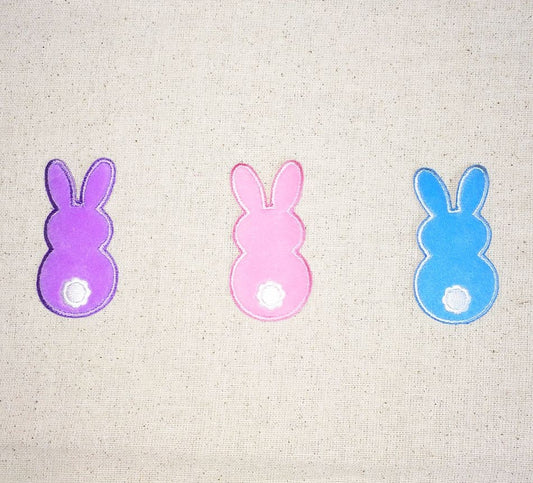 Bunny Rabbit - Puffy Fuzzy - Backside - Embroidered Patch - Iron on Applique - BLUE, PINK, or PURPLE