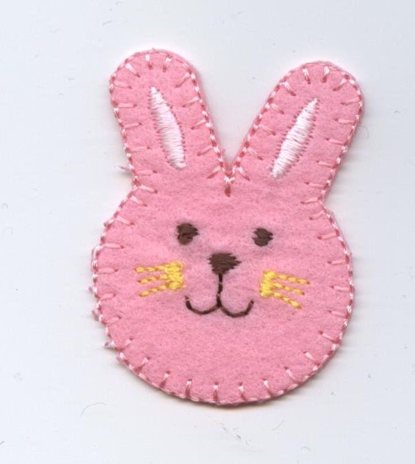 Easter - Bunny Rabbit - Face - Embroidered Patch - Iron on Applique - BLUE, PINK, or YELLOW