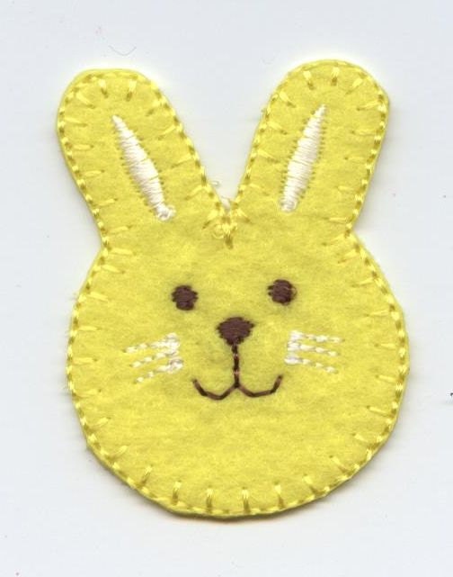 Easter - Bunny Rabbit - Face - Embroidered Patch - Iron on Applique - BLUE, PINK, or YELLOW