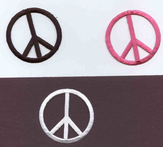 Peace Sign - 2 Inch - Iron on Applique - Embroidered Patch - 694066 - Color Choice - Pink, White, Black, or Multi-color