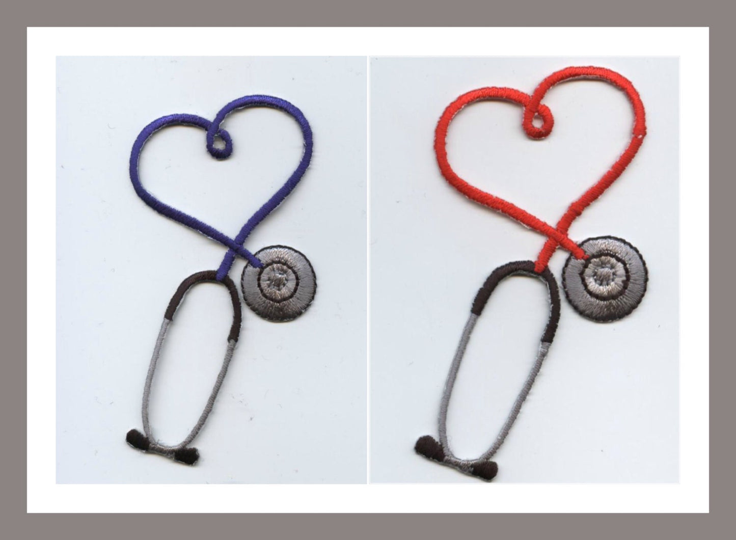 Stethoscope Heart - Medical - RED or BLUE - Iron on Applique - Embroidered Patch - 695278