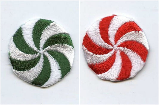 Christmas - Peppermint Candy - Red or Green - Iron on Applique - Embroidered Patch - 695306
