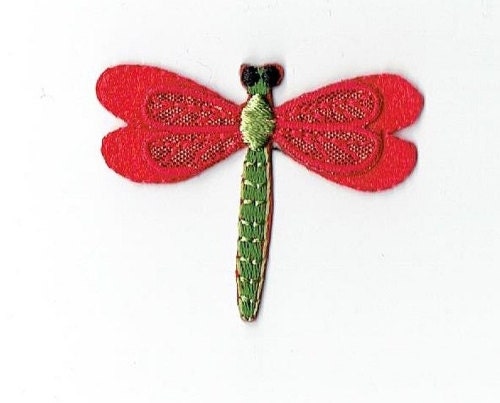 Dragonfly - Small Layered Shimmery - Blue, Pink, Red or Blue and Pink - Embroidered Patch - Iron on Applique - 152970