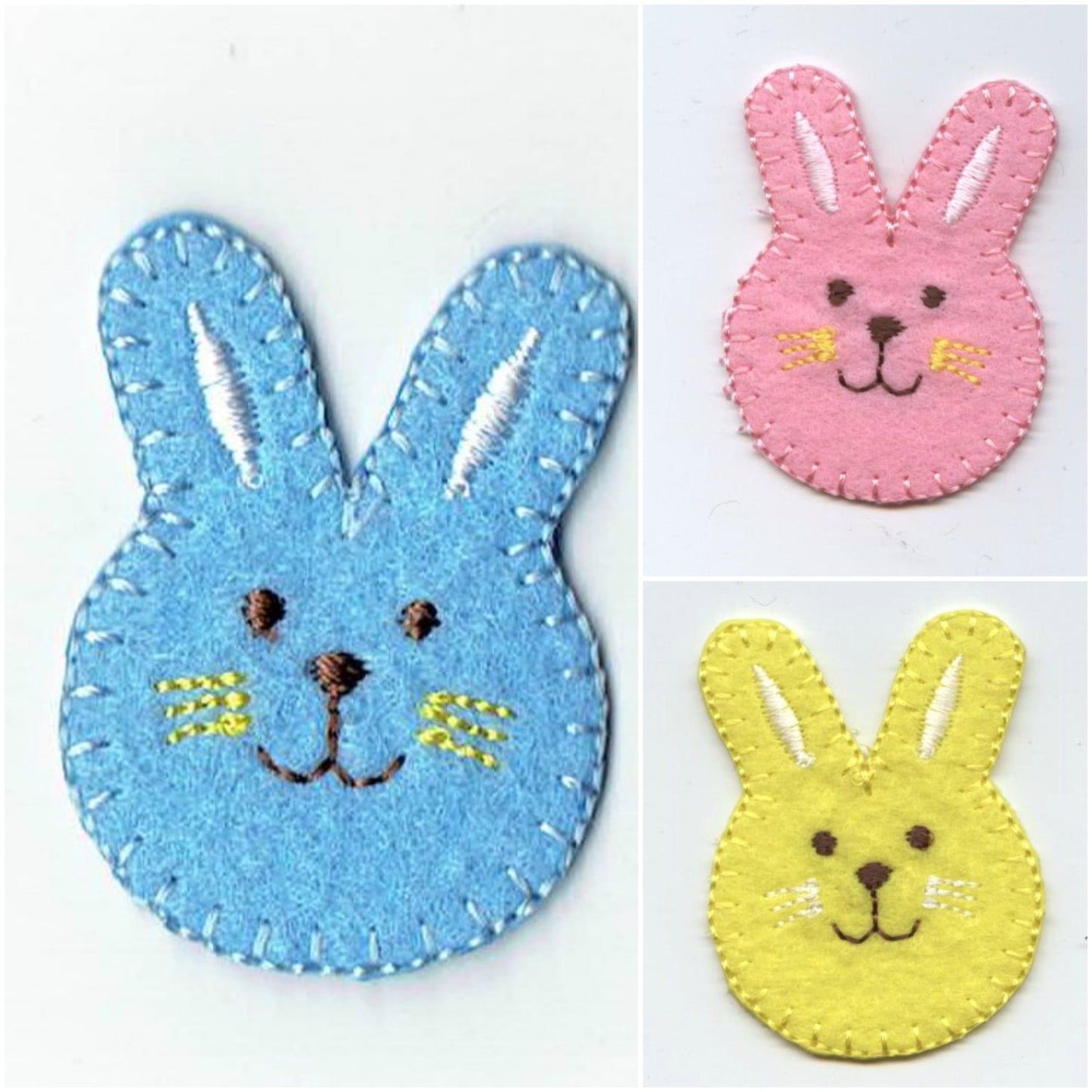 Easter - Bunny Rabbit - Face - Embroidered Patch - Iron on Applique - BLUE, PINK, or YELLOW