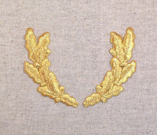 Gold - Pair Scrambled Eggs - Military Uniform - Iron on Applique - Embroidered Patch 693230B