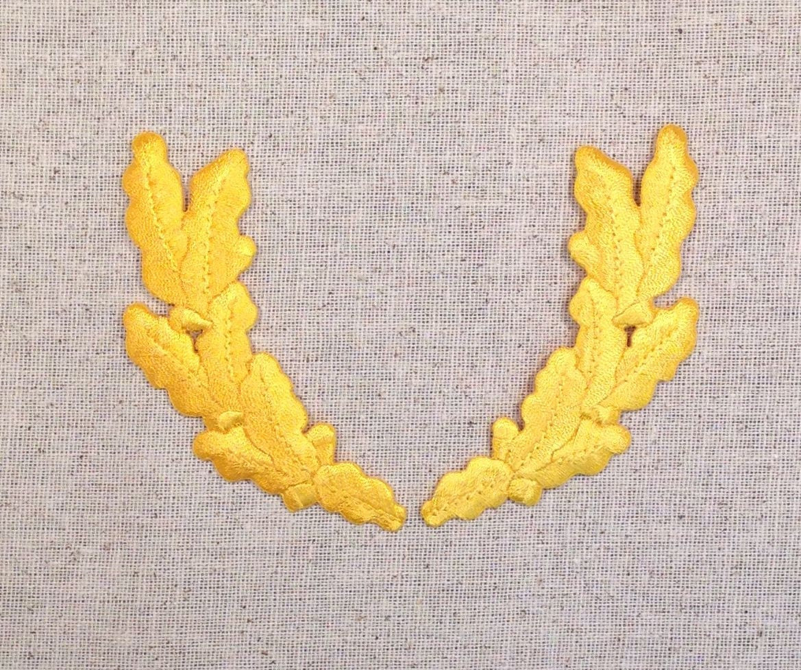 Yellow - Pair Scrambled Eggs - Military Uniform - Iron on Applique - Embroidered Patch - 693230-A