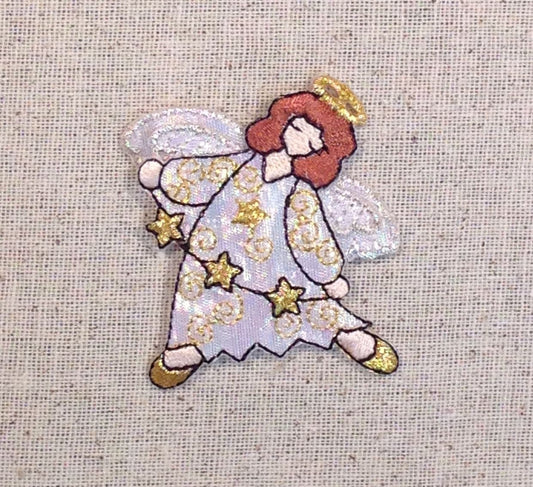 Standing Angel - Three Stars on String - Christmas/Holiday - Iron on Applique - Embroidered Patch - 693875B