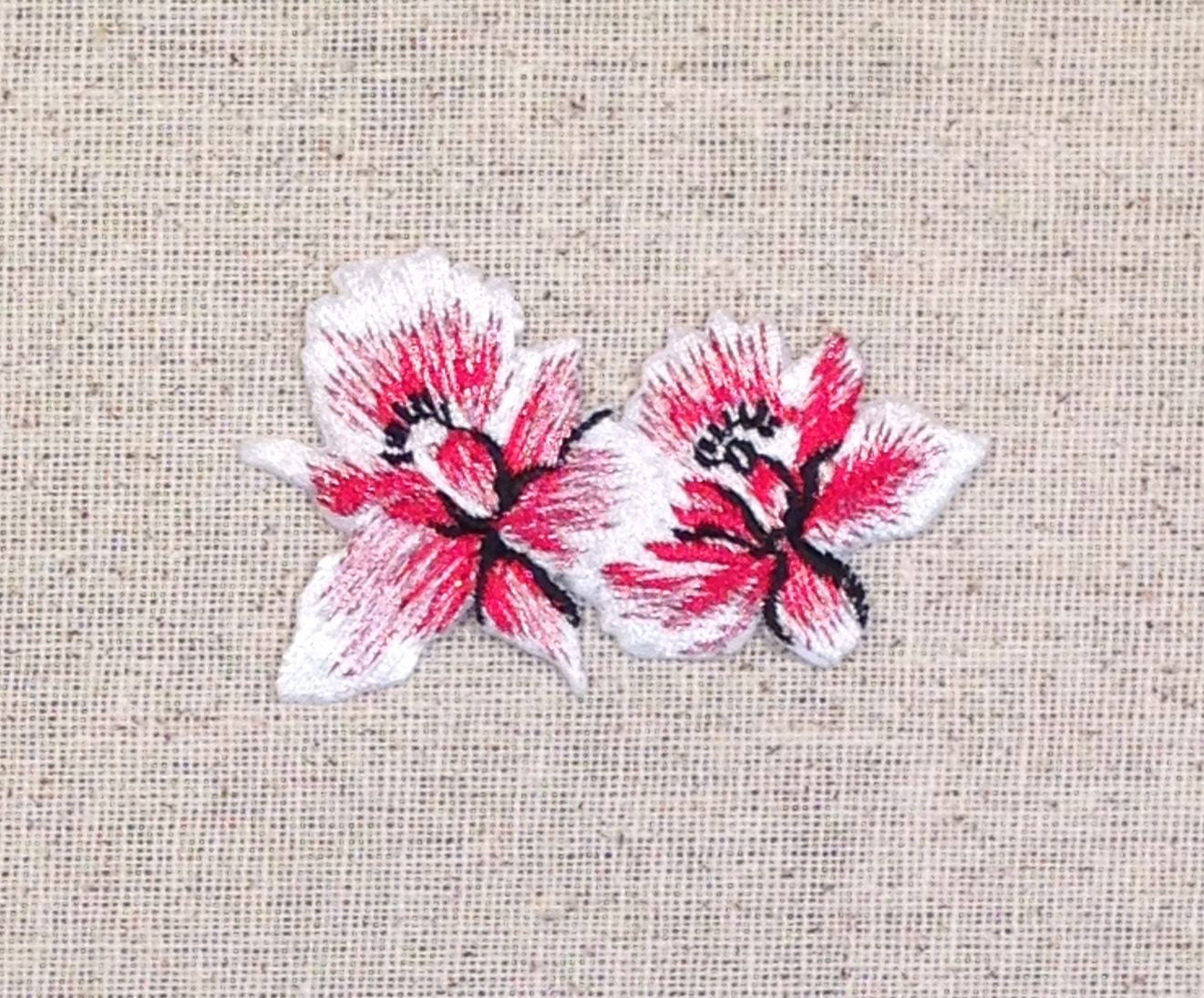 Pink Orchid Flower - Tropical - Two - Iron on Applique - Embroidered Patch -  692720B