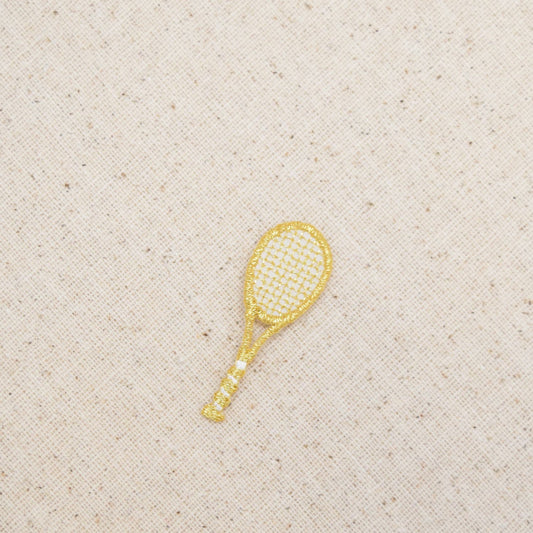 Small - Gold - Tennis Racket - Iron on Applique - Embroidered Patch - 230401