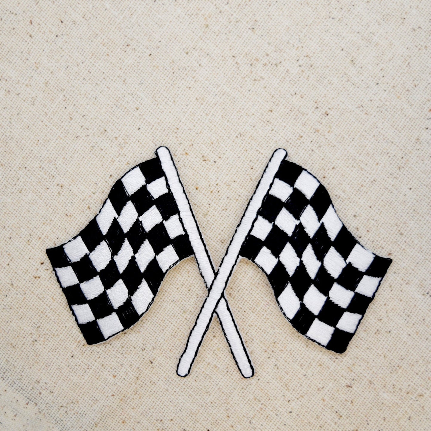 Racing Flag - Black and White Checkered - Embroidered Patch - Iron On Appliqué - LARGE -  696781A