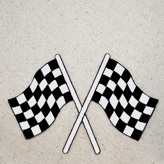 6" Racing Flag - Black and White Checkered - Embroidered Patch - Iron On Appliqué  -  WA203