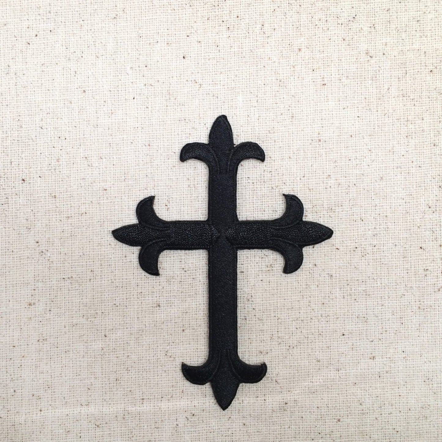 Fleur De Lis - Religious Cross - Black - 4" - Embroidered Patch - Iron on Applique - WA023