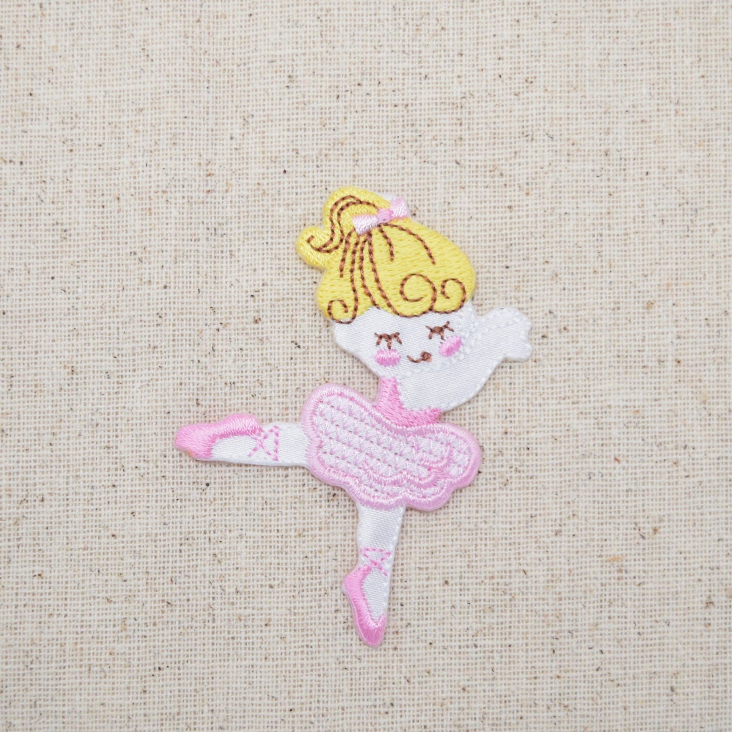 Ballerina Girl - Pink Dress - Blonde Hair - Iron on Applique - Embroidered Patch - 696917A