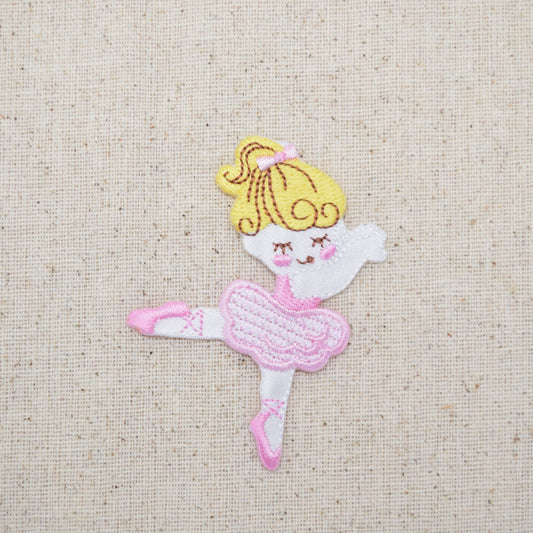 Ballerina Girl - Pink Dress - Blonde Hair - Iron on Applique - Embroidered Patch - 696917A