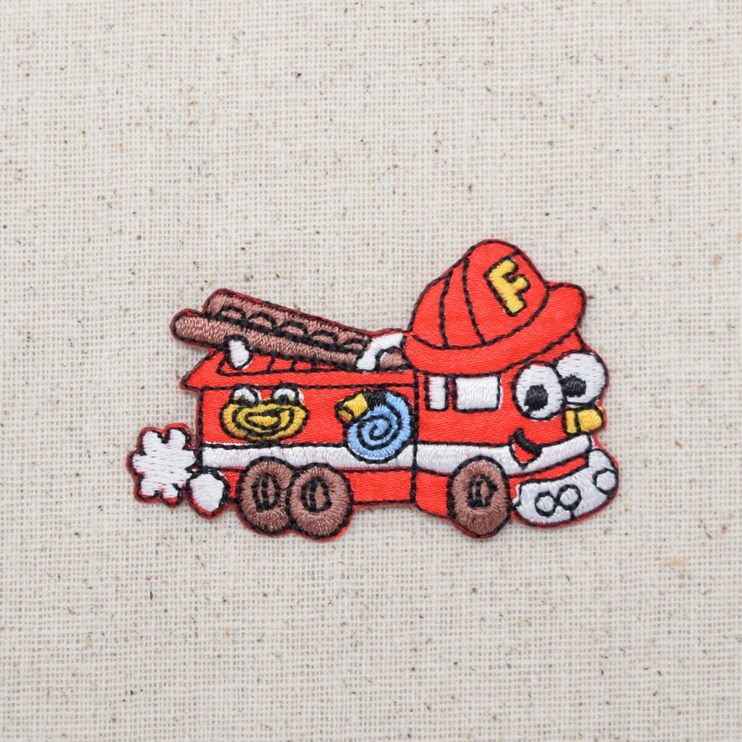 Fire Engine with Face - Truck - Firemans Hat  - Iron on Applique - Embroidered Patch - 696918-A