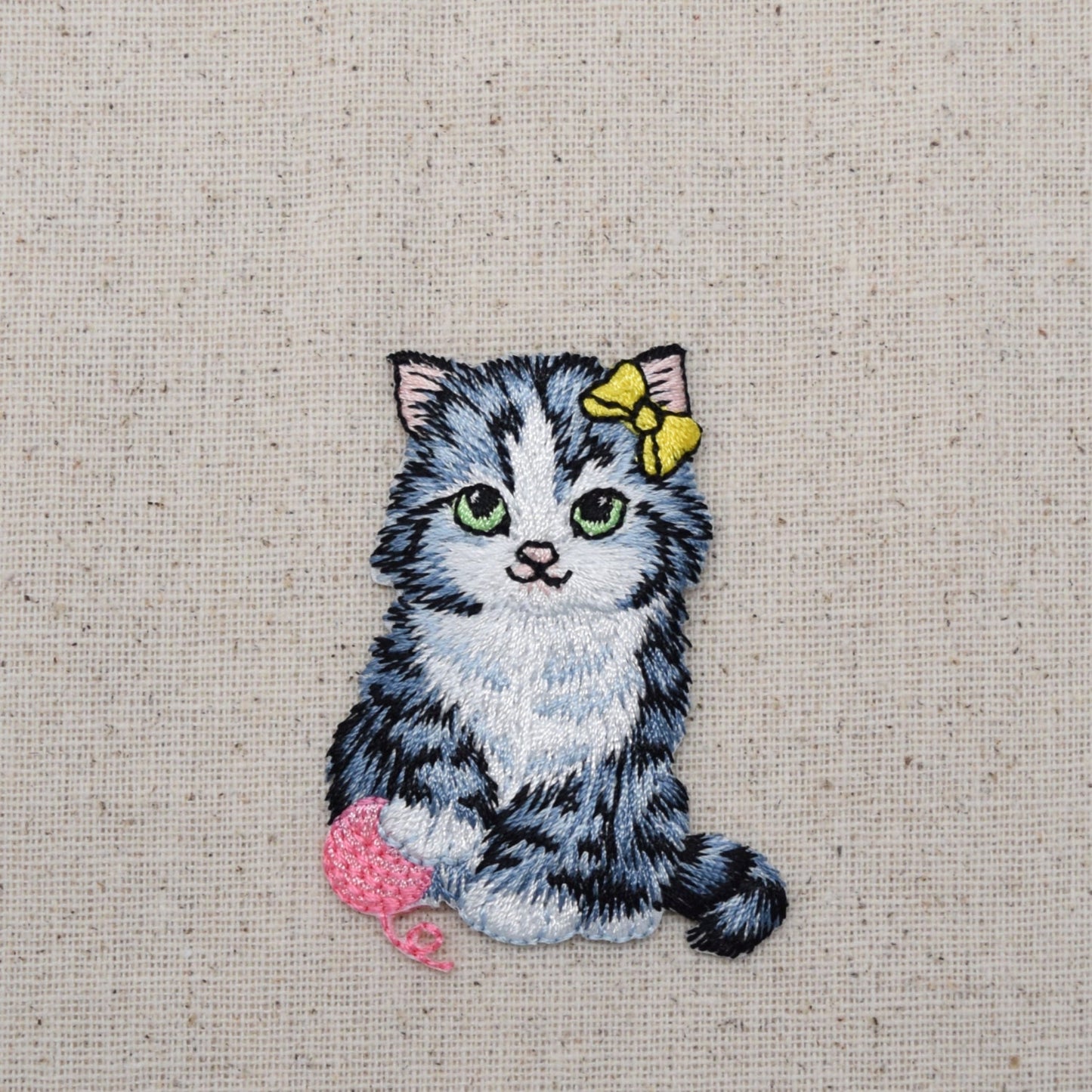 Cat with Pink Yarn Ball, Embroidered, Iron-on Patch