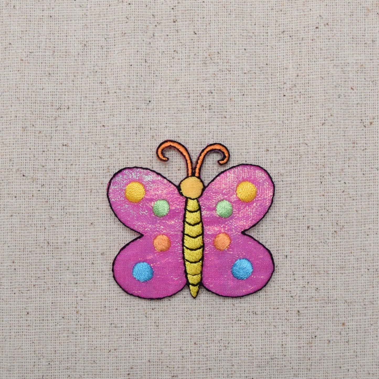 Pink Shimmery Butterfly - Iron on Applique - Embroidered Patch