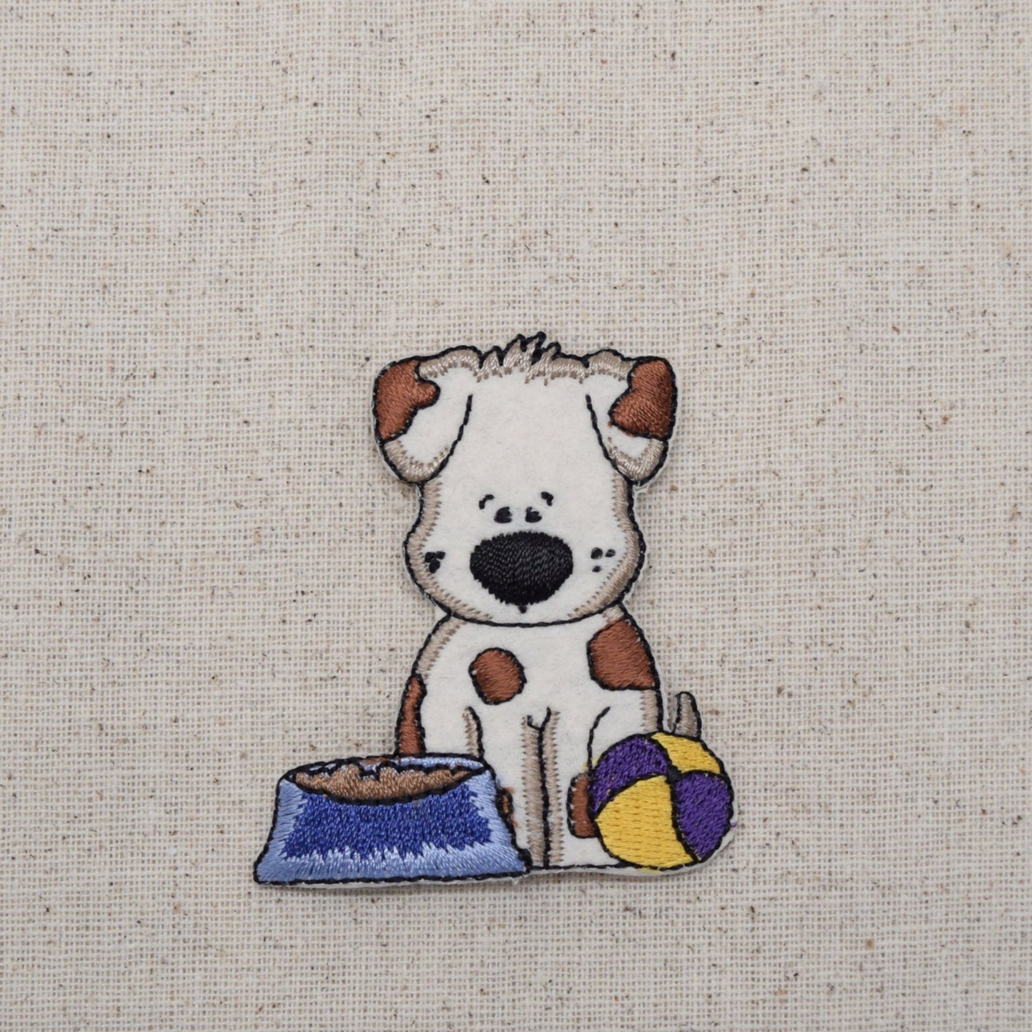 Puppy Dog with Bowl Embroidered Iron on Patch