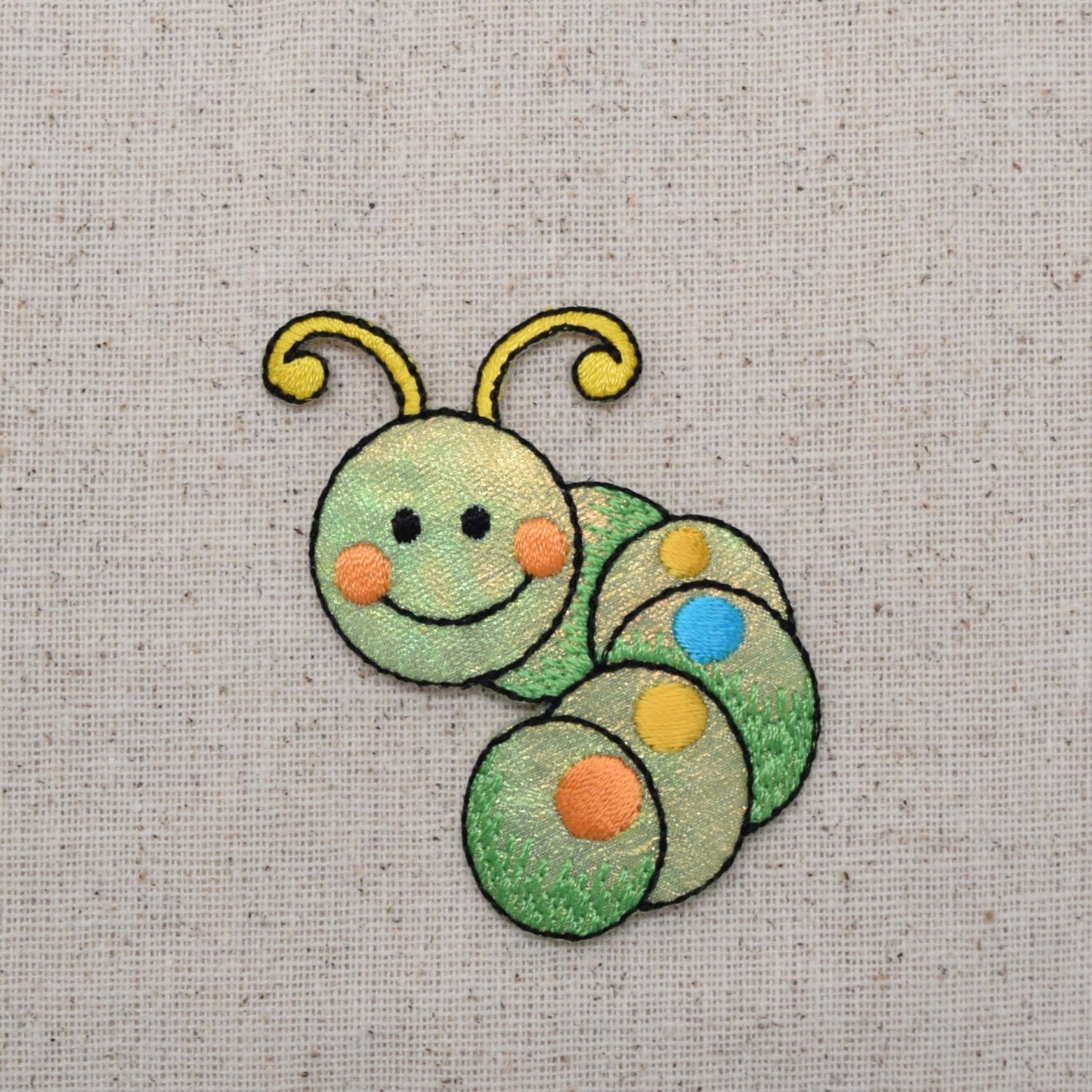 Childrens - Shimmery Green Caterpillar - Iron on Applique - Embroidered Patch - 155603A