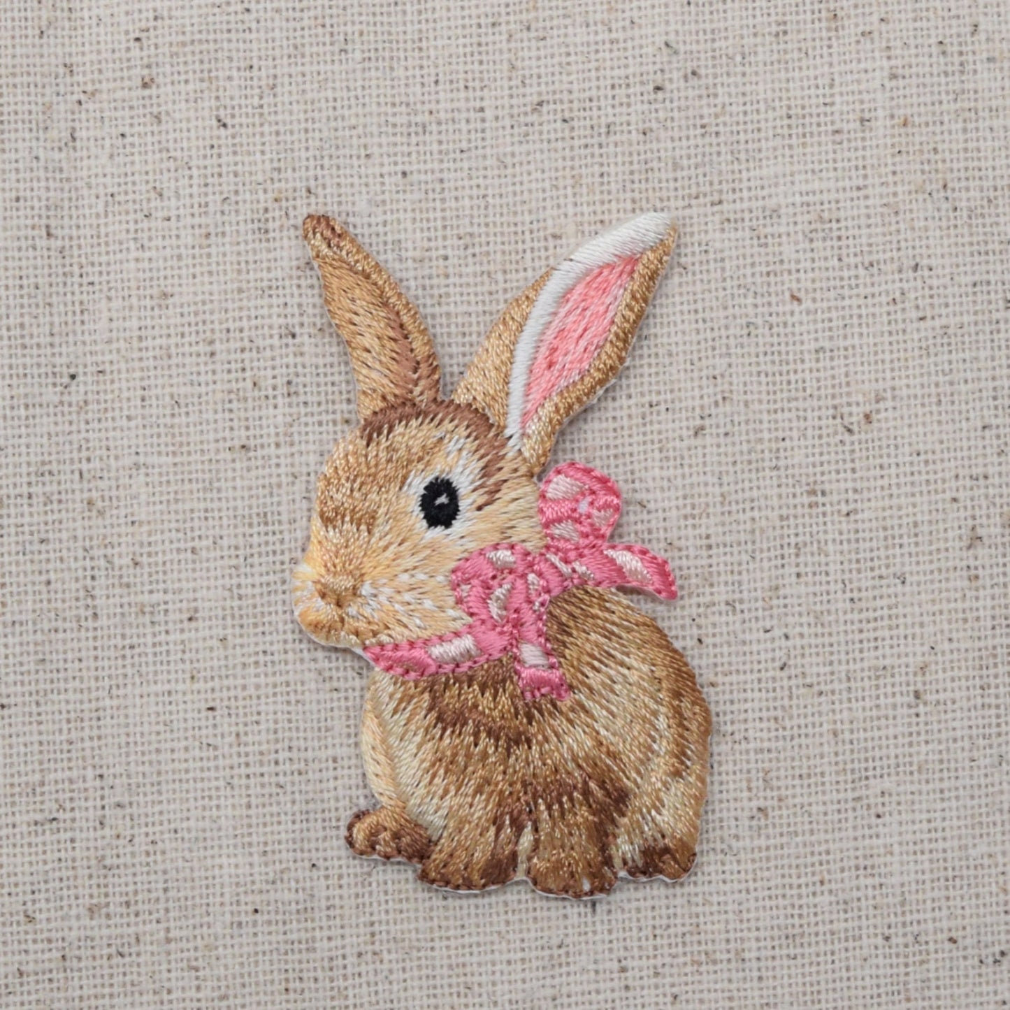 Bunny Rabbit - Hare -  Pink Bow - Iron on Applique - Embroidered Patch - 1515572A