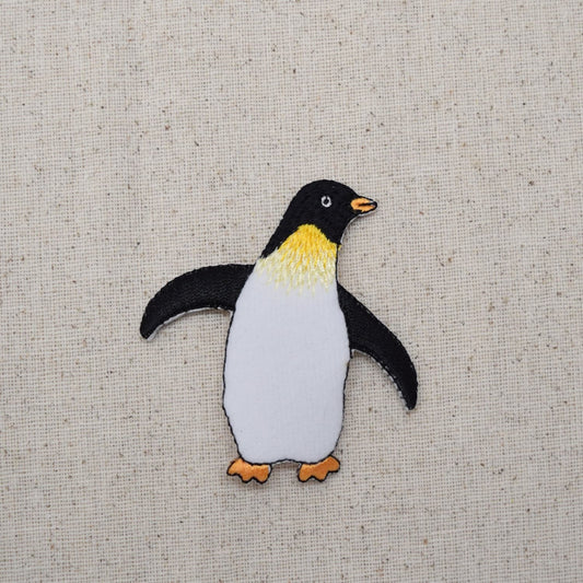 King Penguin - Waving - Black and White  - Iron on Applique - Embroidered Patch - 156621-A