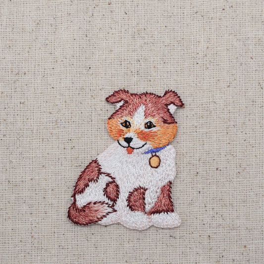 Puppy Dog - with Brown Spots - Iron on Applique - Embroidered Patch - 1515838A