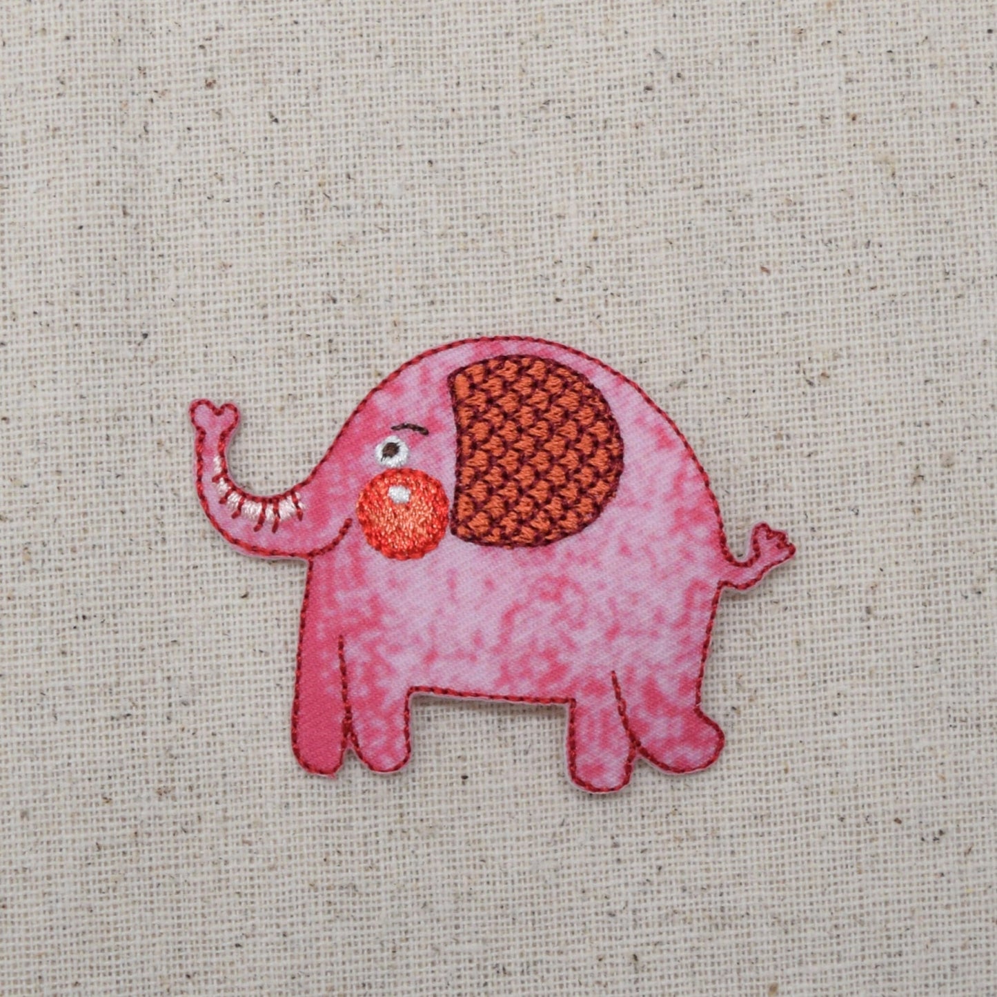 Childrens - Pink Elephant with Rosy Cheeks - Iron on Patch