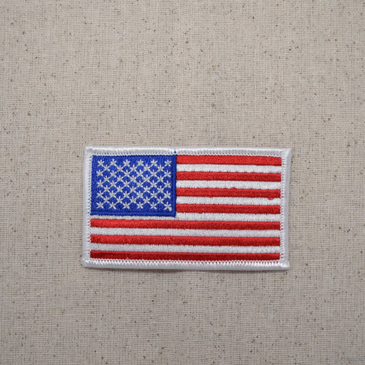 American Flag - White Border - Iron on Applique - Embroidered Patch - 620813