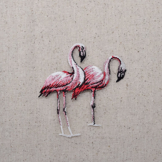 Two Pink Flamingo - Shimmery - Embroidered Patch - Iron on Applique - 692723B