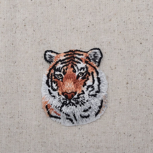 Orange Striped Tiger Head - Iron on Applique - Embroidered Patch