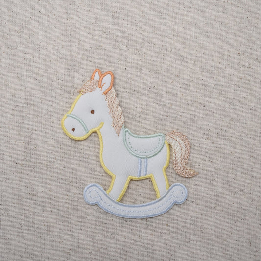 Childrens Rocking Horse - Pastel - Puffy - Iron on Applique - Embroidered Patch -159252A