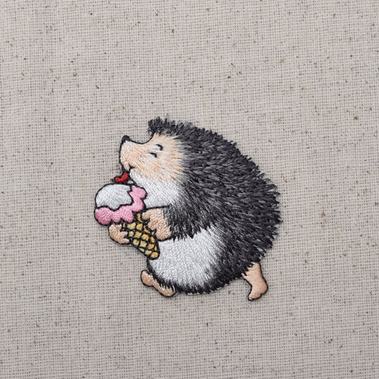 Hedgehog with Ice Cream Cone - Embroidered Patch - Iron on Applique 155247A