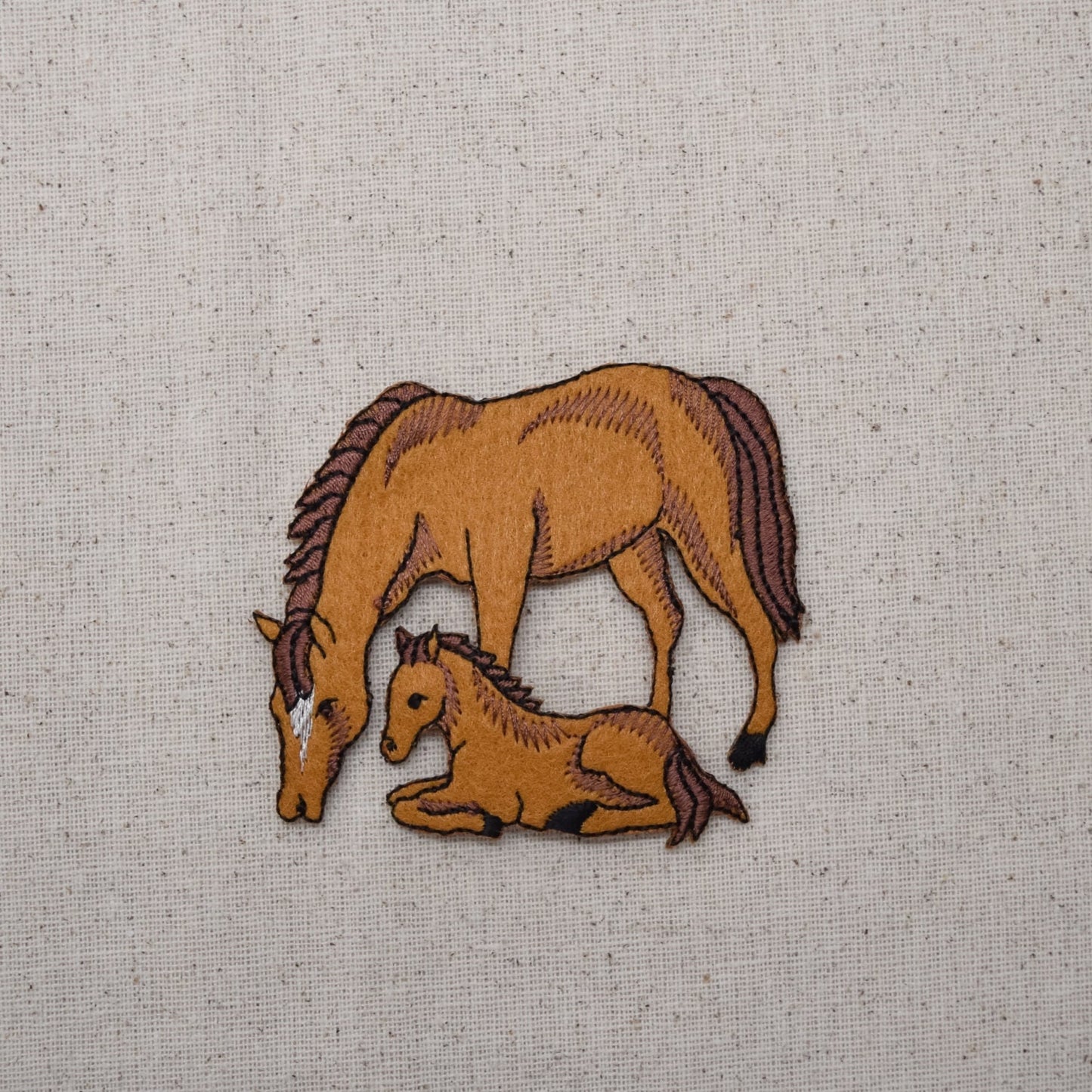 Two Horses - Mother and Colt Baby - Iron On Applique - Felt Embroidered Patch - 693718-A