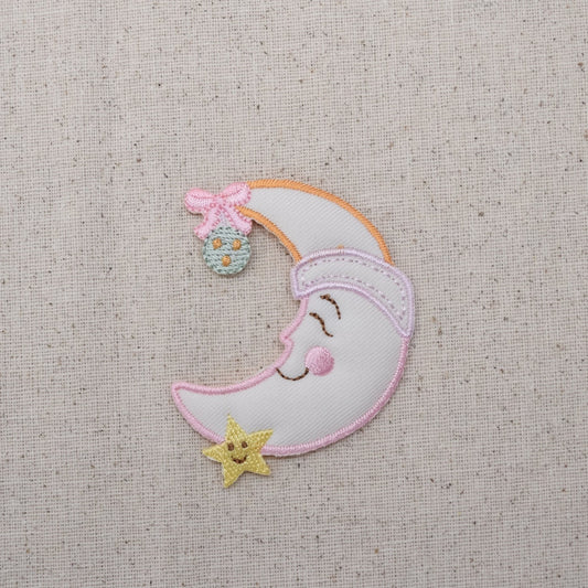 Childrens - Half Moon and Star - Puffy - Pastel - Iron on Applique - Embroidered Patch - 159253A