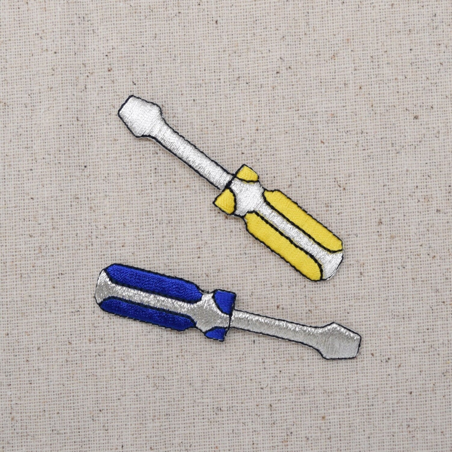 Yellow or Blue - Screwdriver - Construction Tools - Iron on Applique - Embroidered Patch - COLOR CHOICE