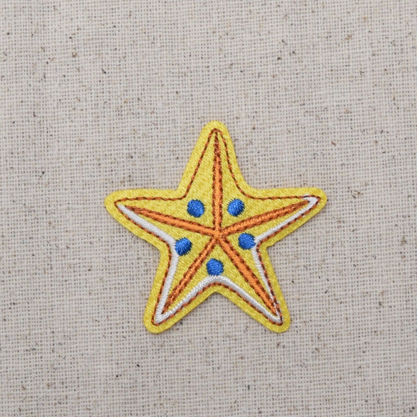 Yellow Starfish with Blue Spots - Embroidered Iron on Patch