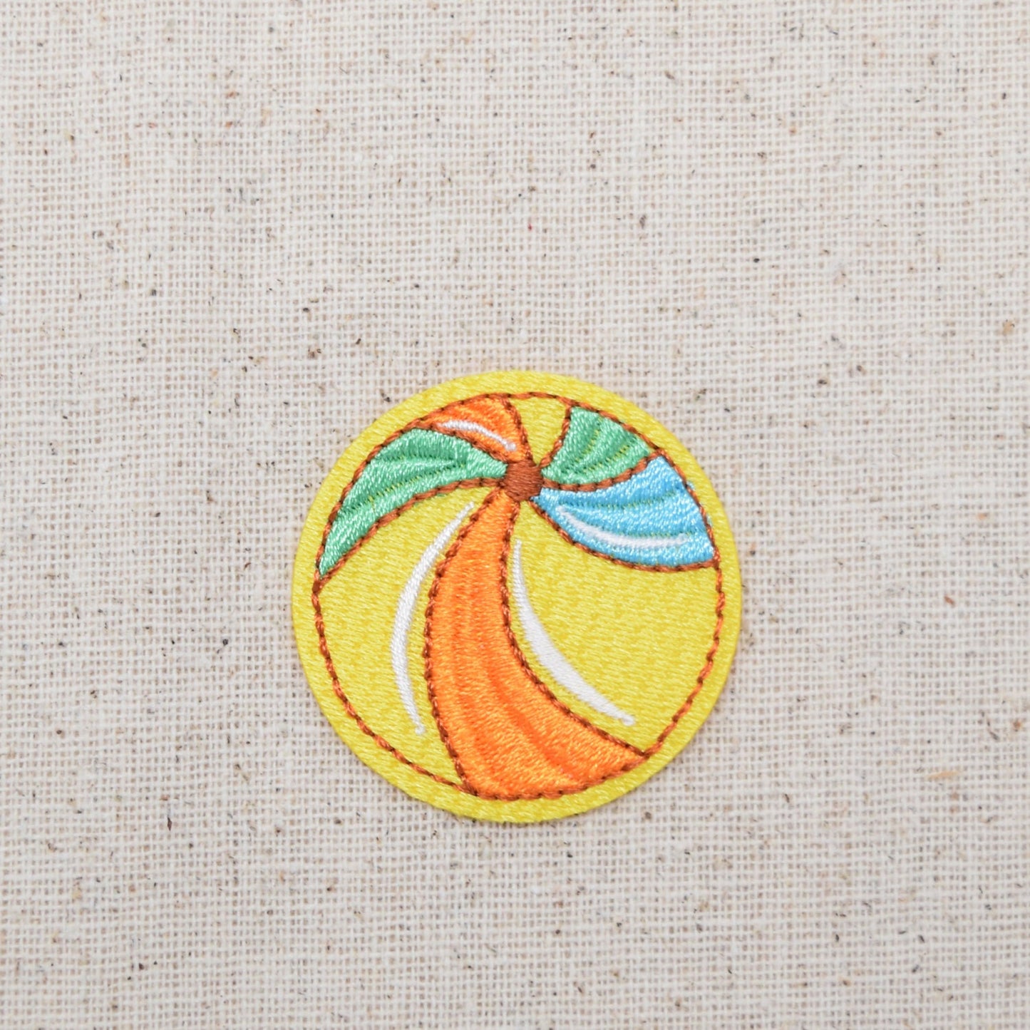 Yellow Beach Ball - Palm Tree Design Striped, Summer Toys - Embroidered Iron on Patch