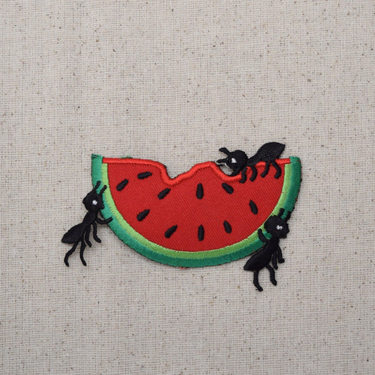 Watermelon Slice - Covered in Ants - Picnic Food - Fruit - Iron on Applique - Embroidered Patch - 681042A
