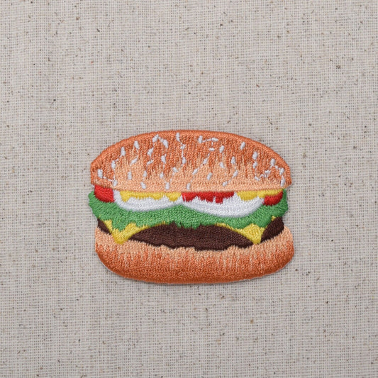 Hamburger - Cheeseburger - Condiments - Sesame Seed Bun - Picnic Food - Iron on Applique - Embroidered Patch - 695480A
