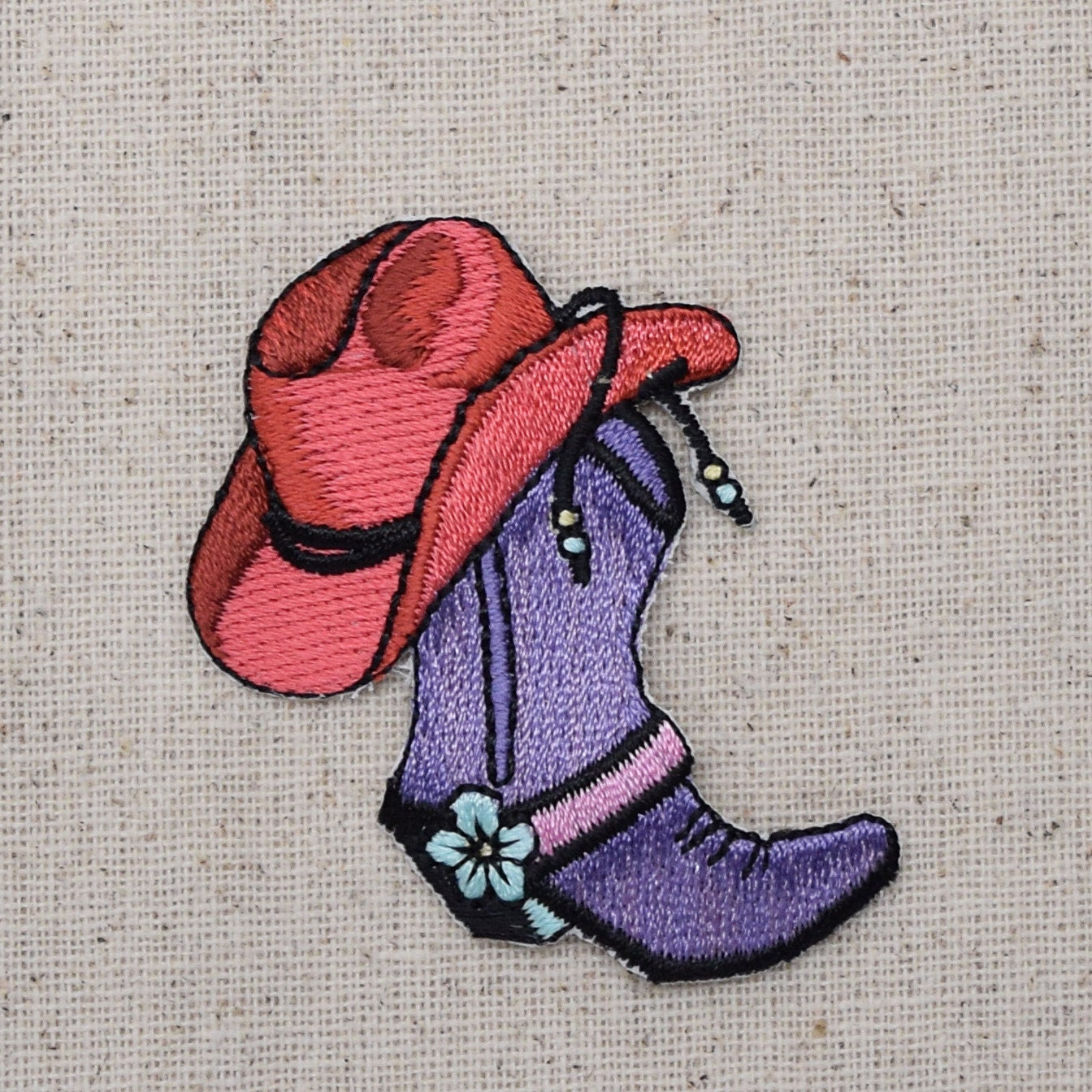 Western - Cowboy Boot and Hat - Iron on Applique - Embroidered Patch - 796026A