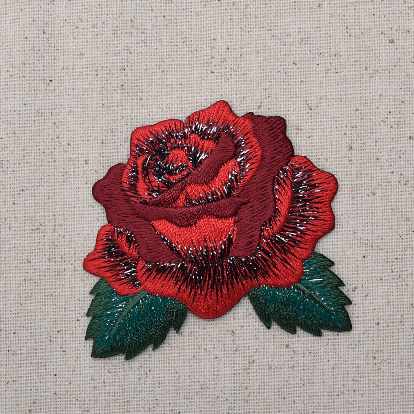 Red Rose - Open Petals - Flower - Iron on Applique - Embroidered Patch - 153102A