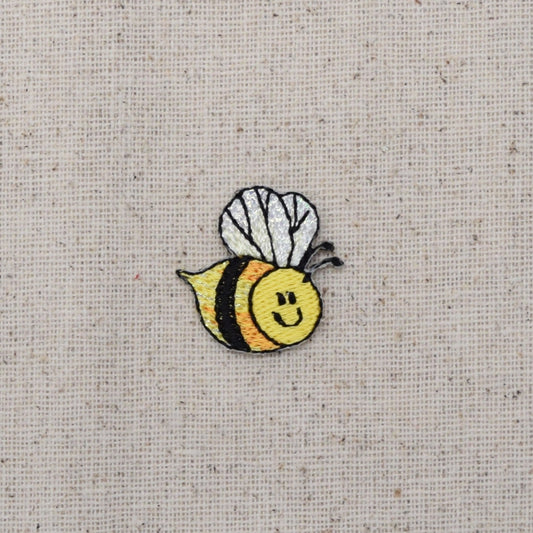 Small Bumble Bee - Smiling - Flying Right - Iron on Applique - Embroidered Patch - 156481A