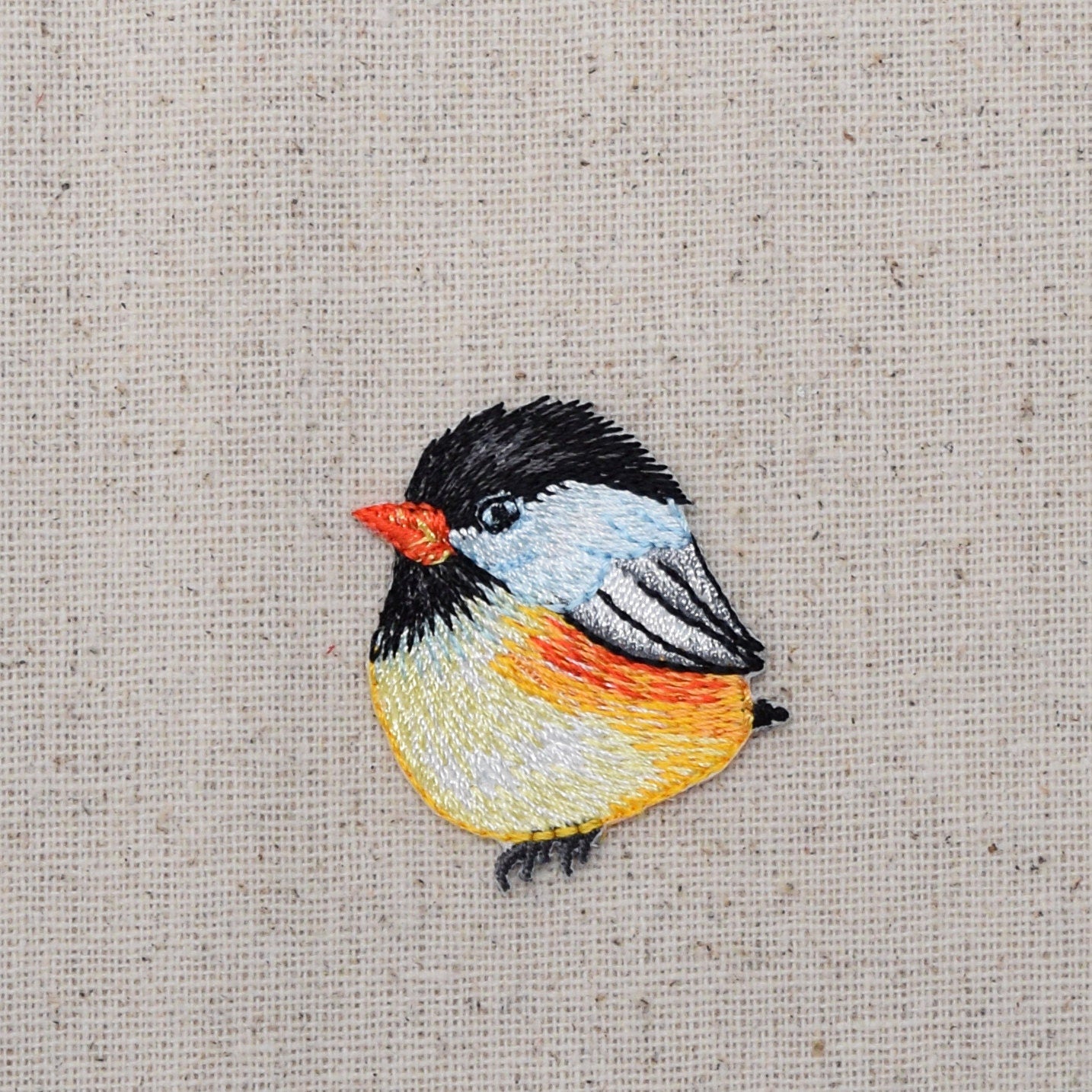 Chickadee - Fat Bird - Iron on Embroidered Patch