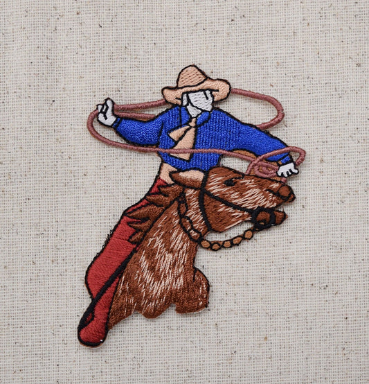 Western - Rodeo Roper - Cowboy and Horse - Lasso - Iron on Applique - Embroidered Patch WA199