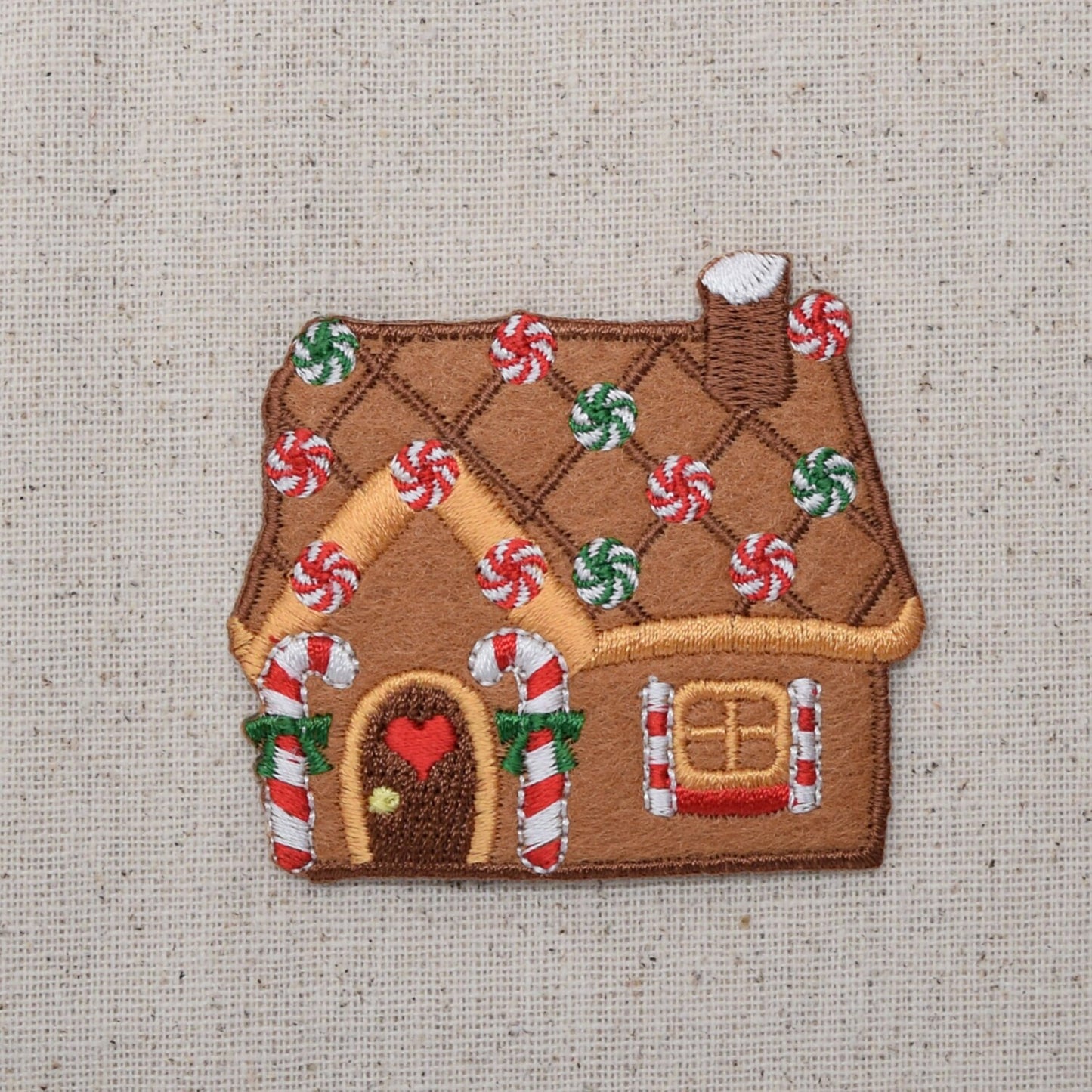 Christmas Gingerbread House - Peppermints and Candy Canes - Iron on Applique - Embroidered Patch