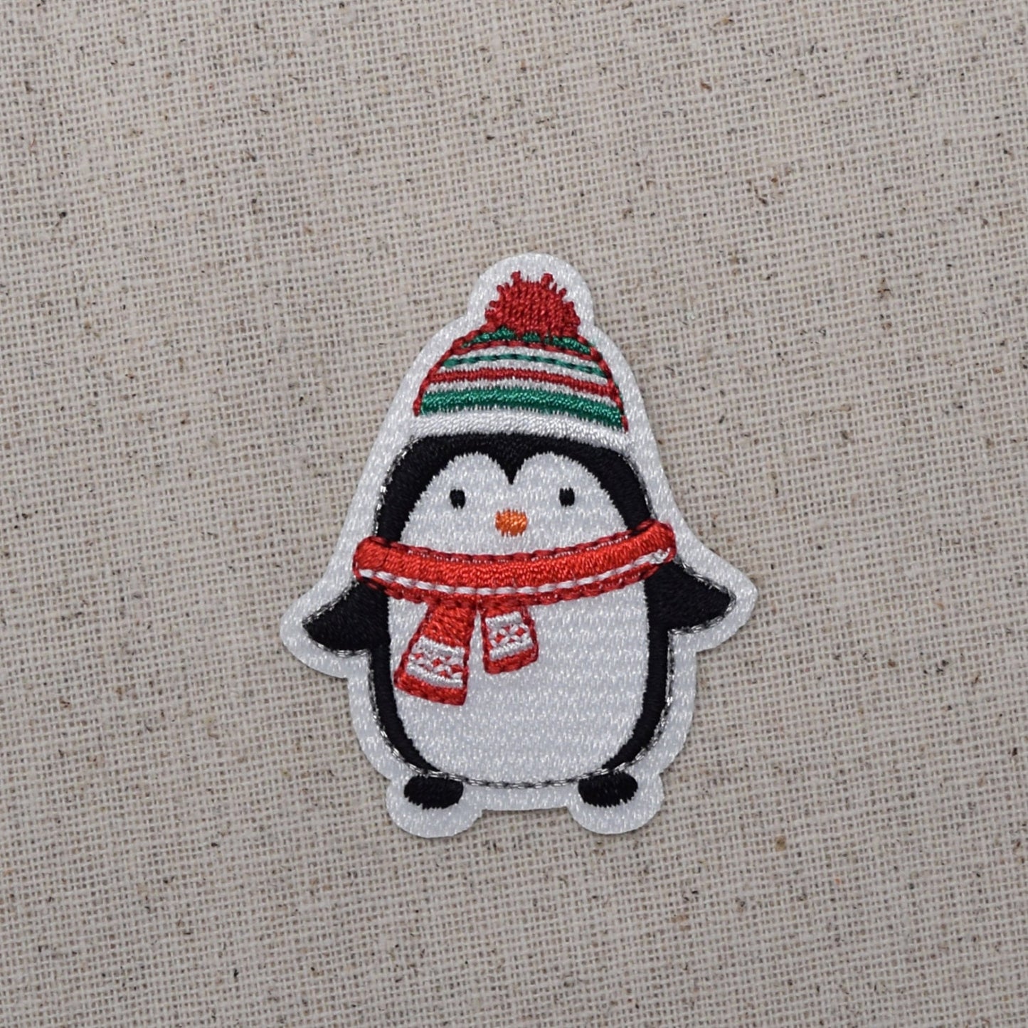 Christmas Penguin wearing Scarf and Beanie - Embroidered Iron on Patch