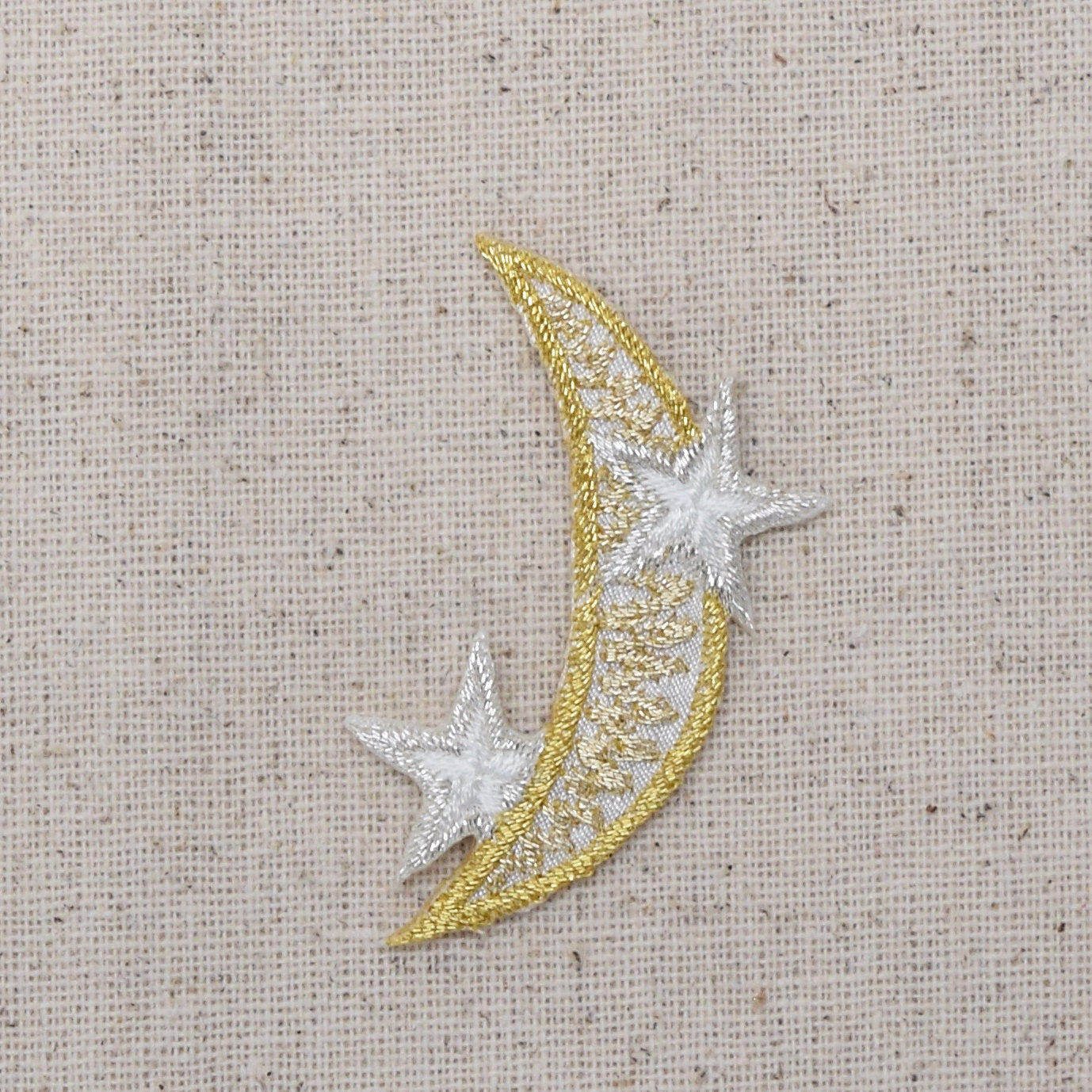 Gold Crescent Moon with Silver Stars Iron on Patch